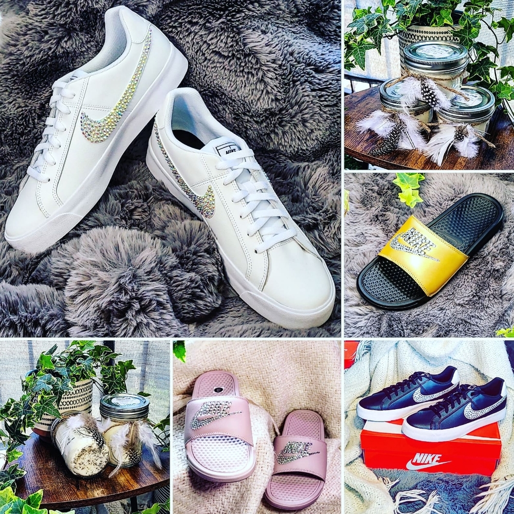 Custom Rhinestoned Shoes and Handmade Candles